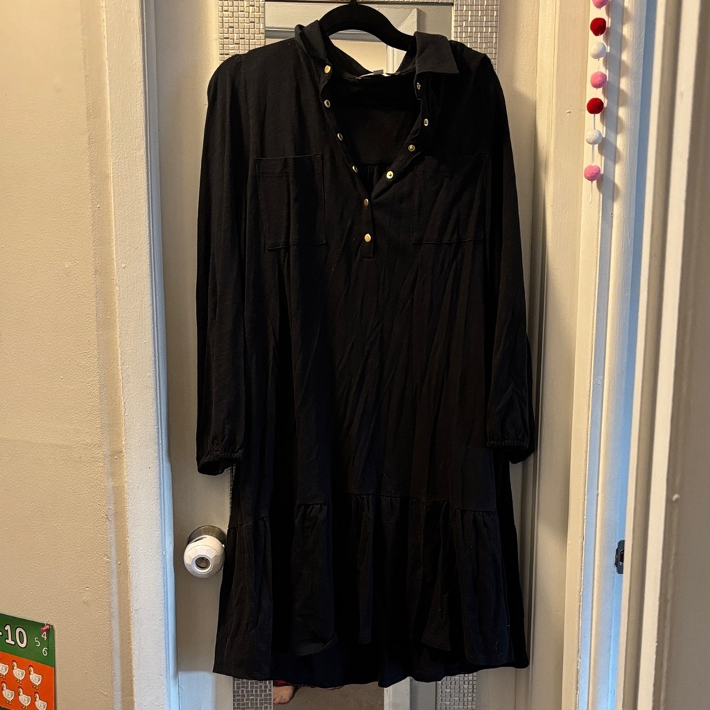 LOFT Black Blouse with Gold Accents